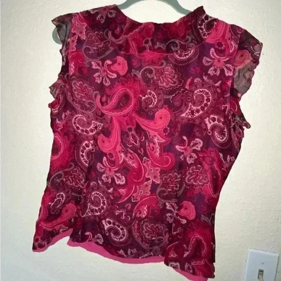 Vintage Worthington 100% Silk Pink Paisley Print Sleeveless Fitted Blouse SIZE12 - Picture 5 of 7